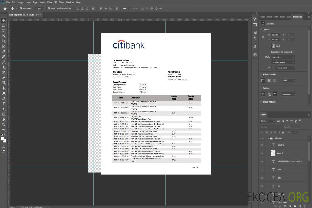 Relevé bancaire de la Citibank du Pérou template Relevé bancaire de la Citibank du Pérou template